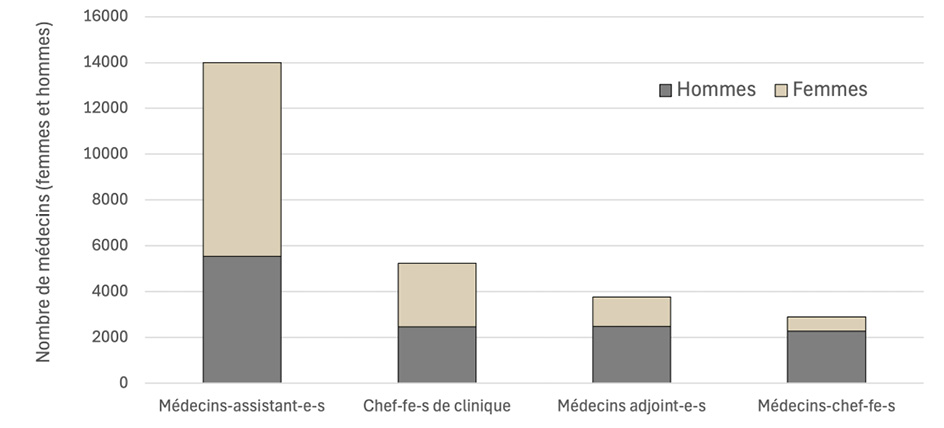 Nombre de médecins par fonction et par sexe dans le secteur hospitalier en 2024